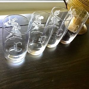 Walt Disney Mickey Minnie Donald Goofy Clear Drinking Glass Tumblers Monogram C